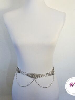 Silver Chain Waist Belt with Draped Chains